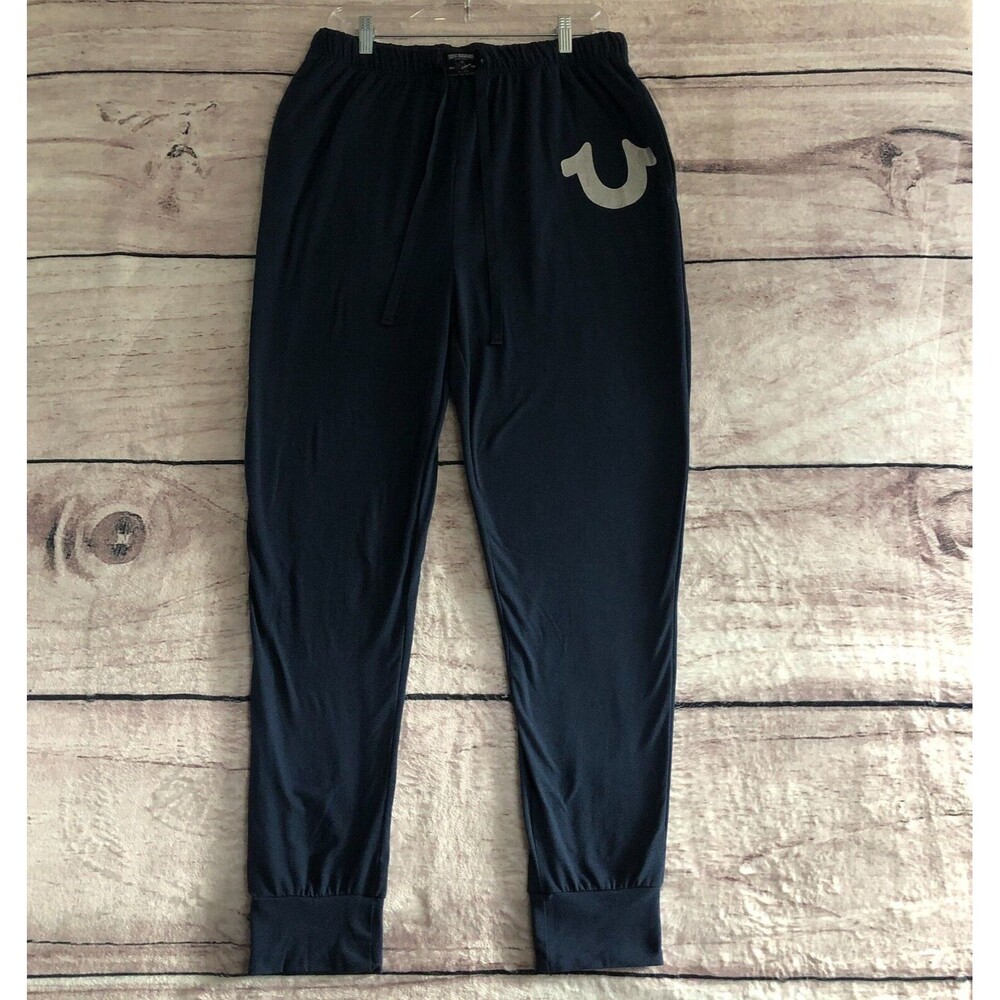 True Religion Loungewear Pants Mens M Blue Drawstring Logo Jogger Sweatpants